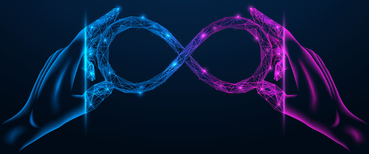 Hands Hold The Symbol Of The Infinity Of The Metaverse. Transiti