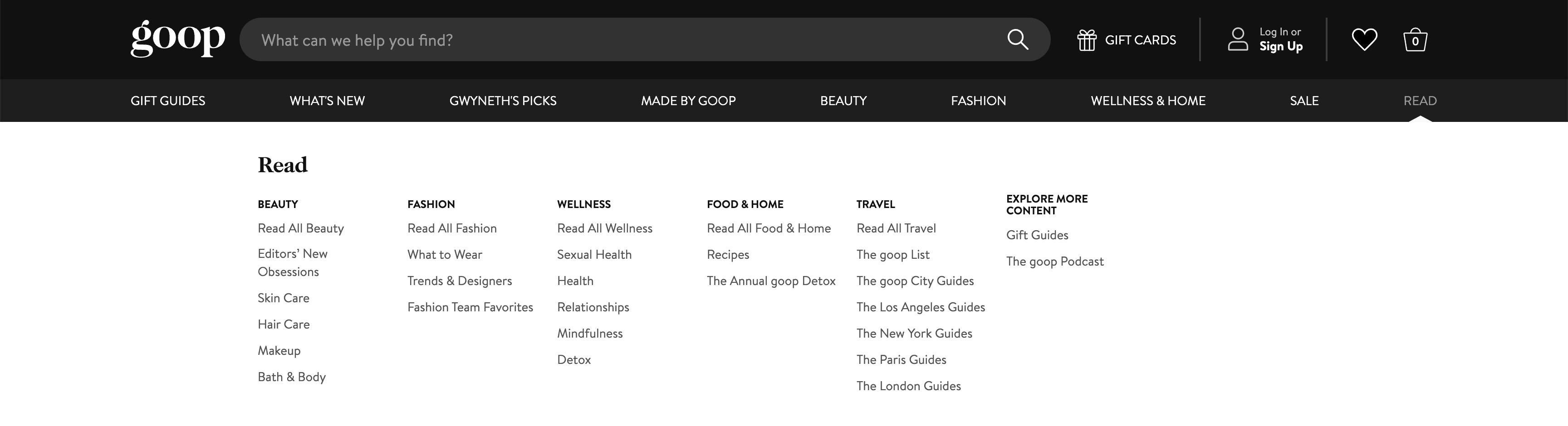 screenshot shows Goop.com blog page that attracts new and loyal customers to the brand
