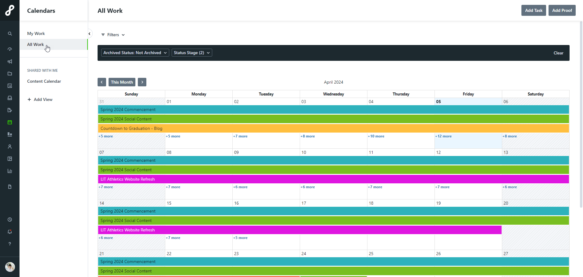 graphic shows example of Lytho’s creative workflow calendar view