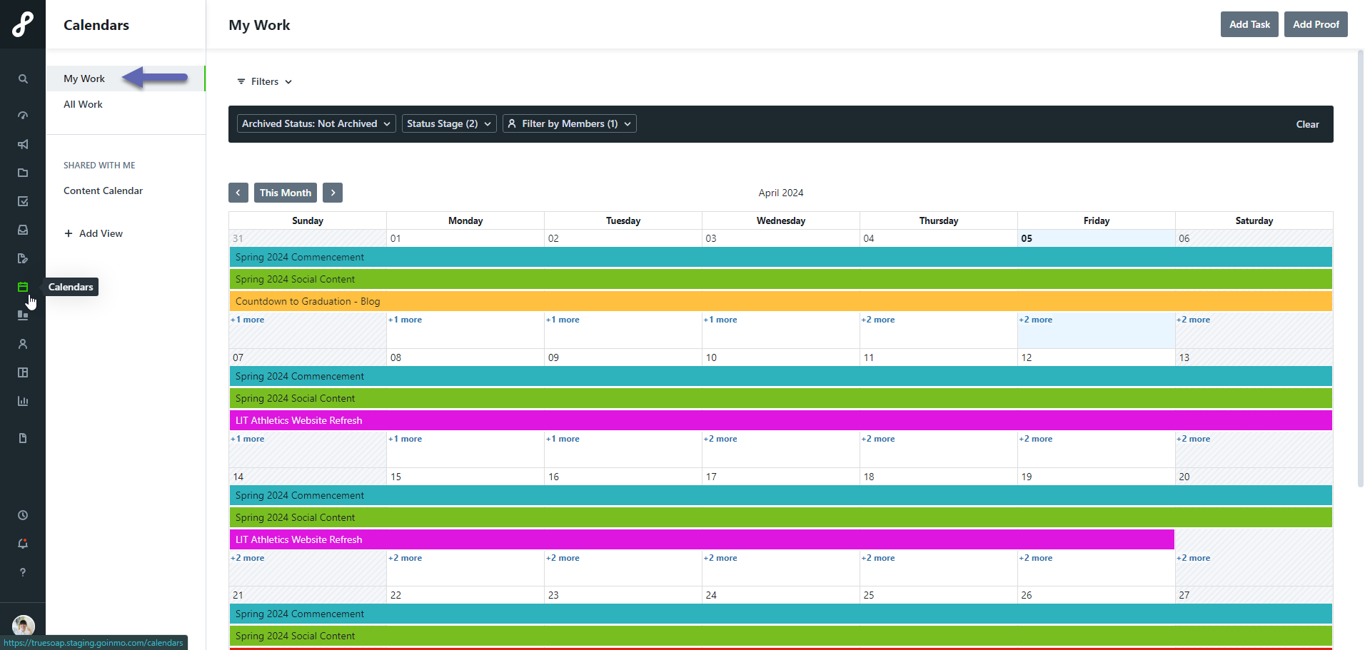 graphic shows example of tracking calendar in Lytho software